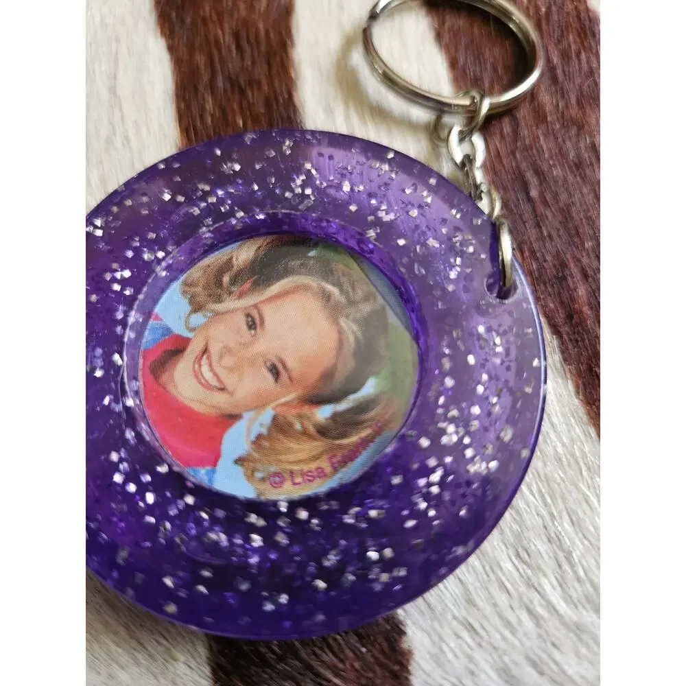 Vintage Lisa Frank Picture Frame/Mirror Keychain Glitter Purple